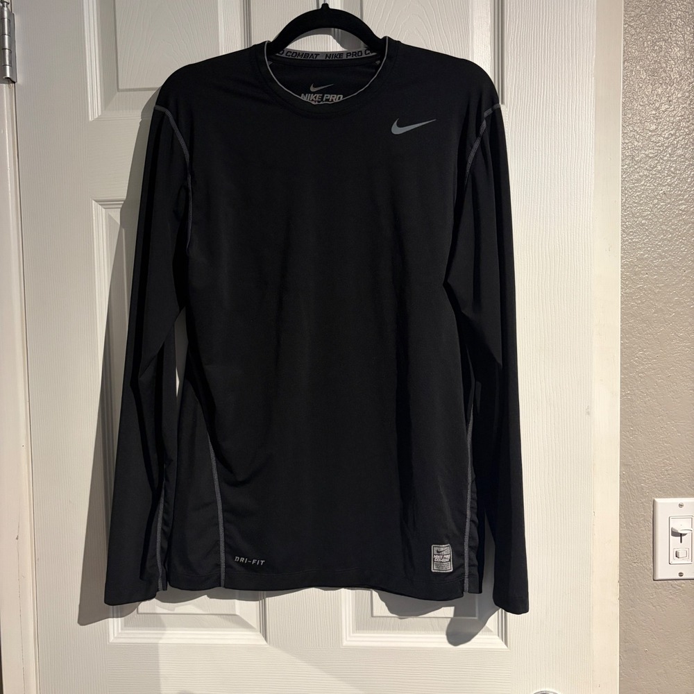 Nike Pro Combat Dri-FIT Mens Black Long Sleeve Fitted Compression Shirt Medium